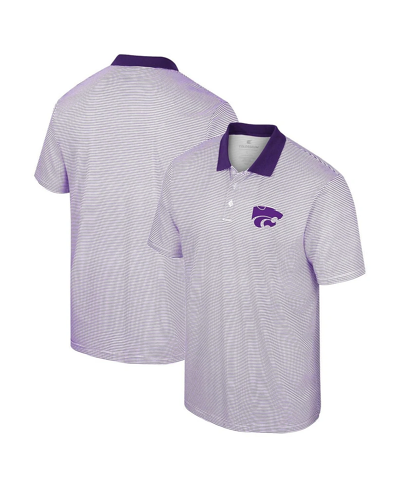 Men's Colosseum White, Purple Kansas State Wildcats Print Stripe Polo Shirt