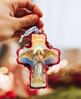 Designocracy Angel Descending from Heaven Cross Christmas Glass Ornaments G. DeBrekht