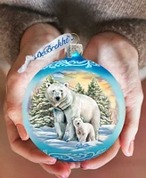 Designocracy Polar Bear with Cub Ball Holiday Mercury Glass Ornaments G. DeBrekht