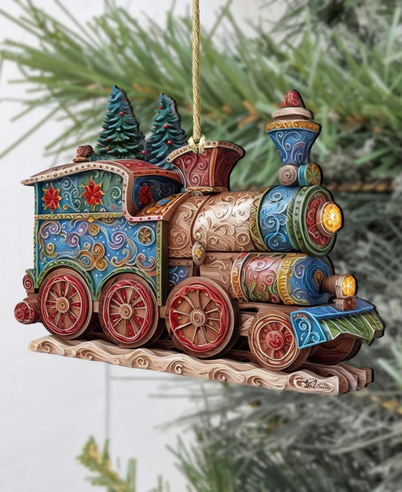 Designocracy Christmas Train Christmas Wooden Ornaments Holiday Decor G. DeBrekht