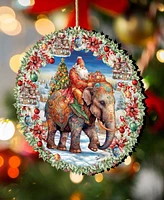 Designocracy Santa on Elephant Wreath Christmas Wooden Ornaments Holiday Decor G. DeBrekht