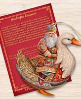 Designocracy Charming Santa on Goose Christmas Wooden Ornaments Holiday Decor G. DeBrekht