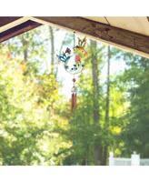 32" Long Blue Bird and Green Bird Copper and Gem Wind Chime