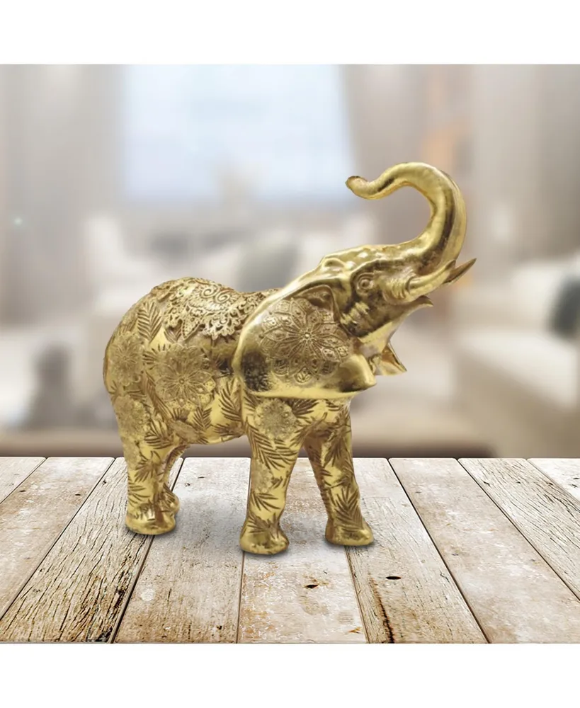 Fc Design 10.25"W Gold Thai Elephant with Trunk Up Statue Feng Shui Decoration Religious Figurine Home Decor Perfect Gift for House Warming, Holidays