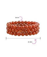 Bling Jewelry Set Of 3 Round Natural Carnelian Red Stone Ball Bead Stackable Strand Stretch Bracelet