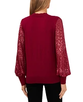 CeCe Women's Sheer-Sequin-Sleeve Mock-Neck Cotton Sweater