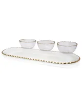3 Bowl Serving Dish Gold-Tone Rim, 4 Piece Set