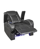 White Label Bryce 36" Power Reclining Chair with Wireless Charger, Cooling Cup-Holder, Storage Arms, Speakers, Led Light and Usb Port