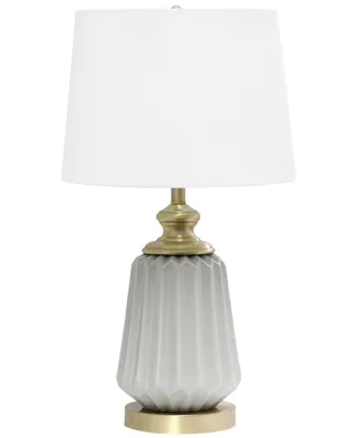 All The Rages 25" Classic Fluted Ceramic and Metal Table Lamp with White Fabric Shade for Bedside Desk Foyer End table Dresser Dining Room