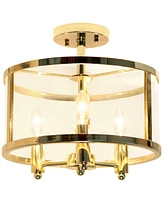 All The Rages 3-Light 13" Industrial Farmhouse Glass and Metallic Accented Semi-Flush Mount