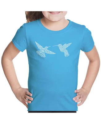 La Pop Art Girls Hummingbirds Word T-Shirt
