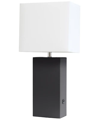 Lalia Home Lexington 21" Leather Base Modern Decor Bedside Table Lamp with Usb Charging Port