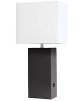 Lalia Home Lexington 21" Leather Base Modern Decor Bedside Table Lamp with Usb Charging Port