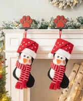 Glitzhome 2 Pack 19" L Hooked Stocking, 3D Penguin