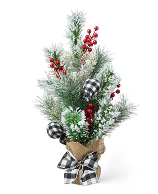 Glitzhome 21" H Flocked Pine and Berries Table Tree