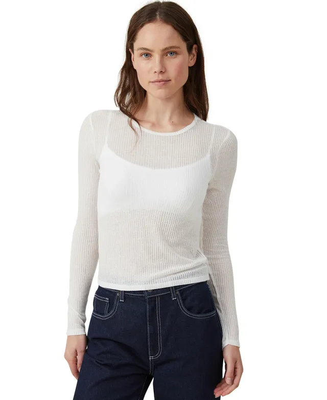 Cotton On Women's Ricki Sheer Rib Long Sleeve Top