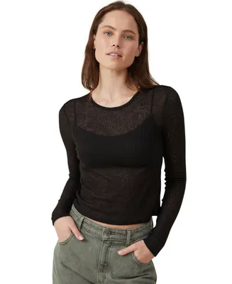 Cotton On Women's Ricki Sheer Rib Long Sleeve Top