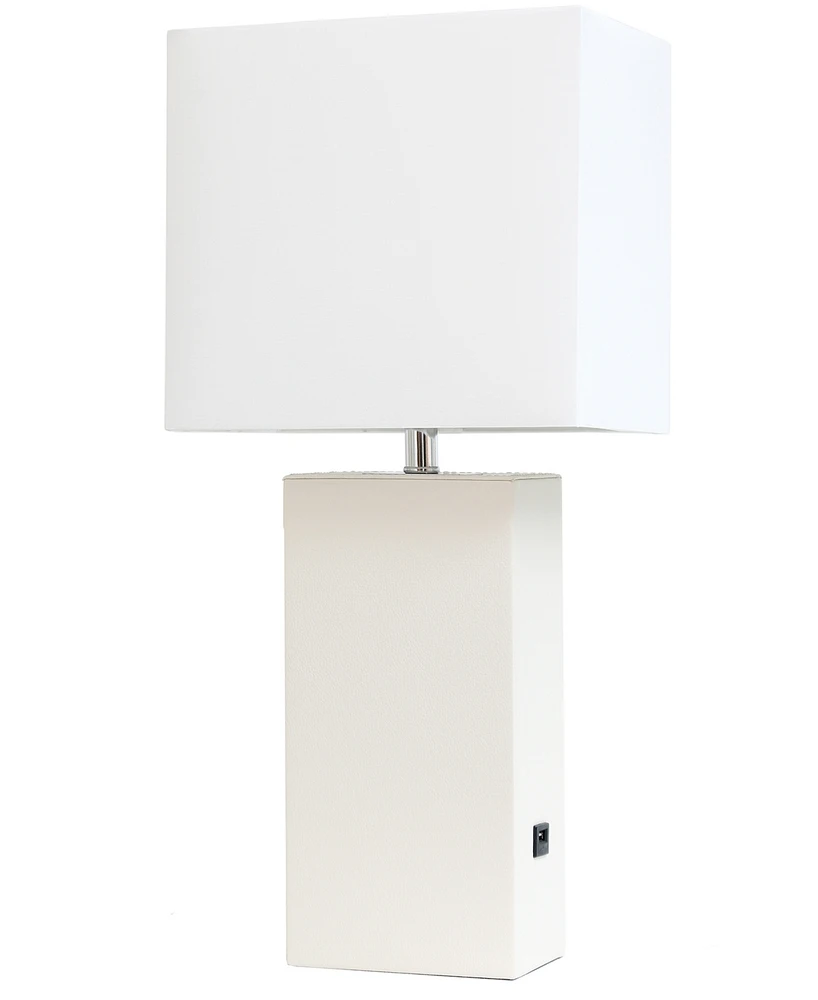 Lalia Home Lexington 21" Leather Base Modern Decor Bedside Table Lamp with Usb Charging Port