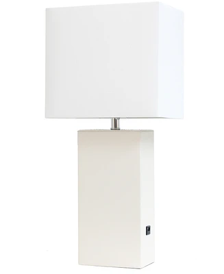 Lalia Home Lexington 21" Leather Base Modern Decor Bedside Table Lamp with Usb Charging Port