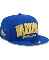 Men's New Era Royal Golden State Warriors Golden Tall Text 9FIFTY Snapback Hat