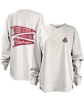 Women's Pressbox White Ohio State Buckeyes Pennant Stack Oversized Long Sleeve T-shirt