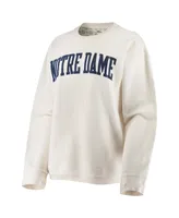 Women's Pressbox White Notre Dame Fighting Irish Comfy Cord Vintage-Like Wash Basic Arch Pullover Sweatshirt