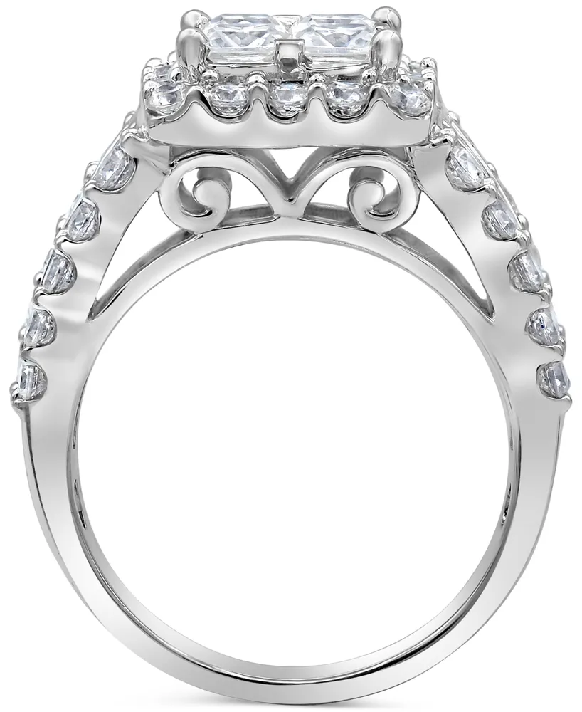 Diamond Princess Quad Cluster Halo Engagement Ring (3 ct. t.w.) in 14k White Gold