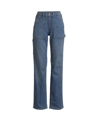 Lands' End Plus Recover High Rise Relaxed Straight Leg Utility Blue Jeans