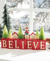 Glitzhome 14" L Christmas Wooden House or Brush Trees Table Decor