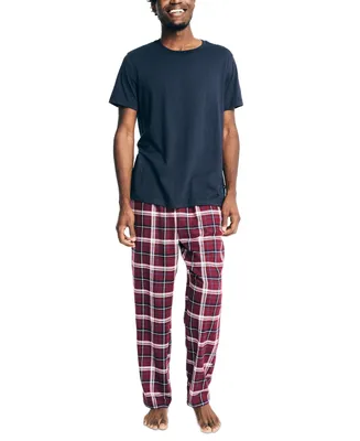 Nauitica Men's 2-Pc. Classic-Fit Solid T-Shirt & Plaid Flannel Pajama Pants Set