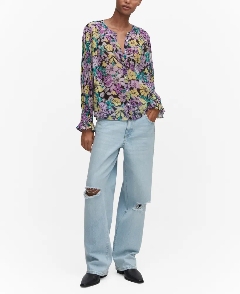 Mango Women's Floral Textured Blouse