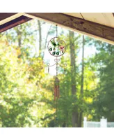 33" Long Green Hummingbird with Pink Flower Copper and Gem Wind Chime
