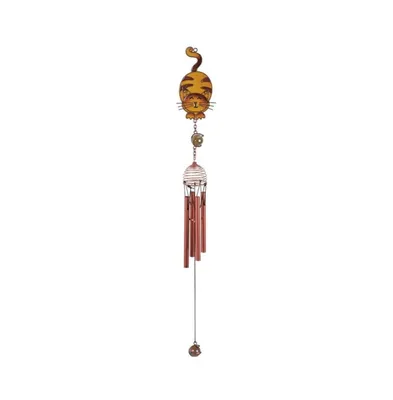 Fc Design 22" Long Brown Tabby Cat Copper and Gem Wind Chime Home Decor Perfect Gift for House Warming, Holidays and Birthdays