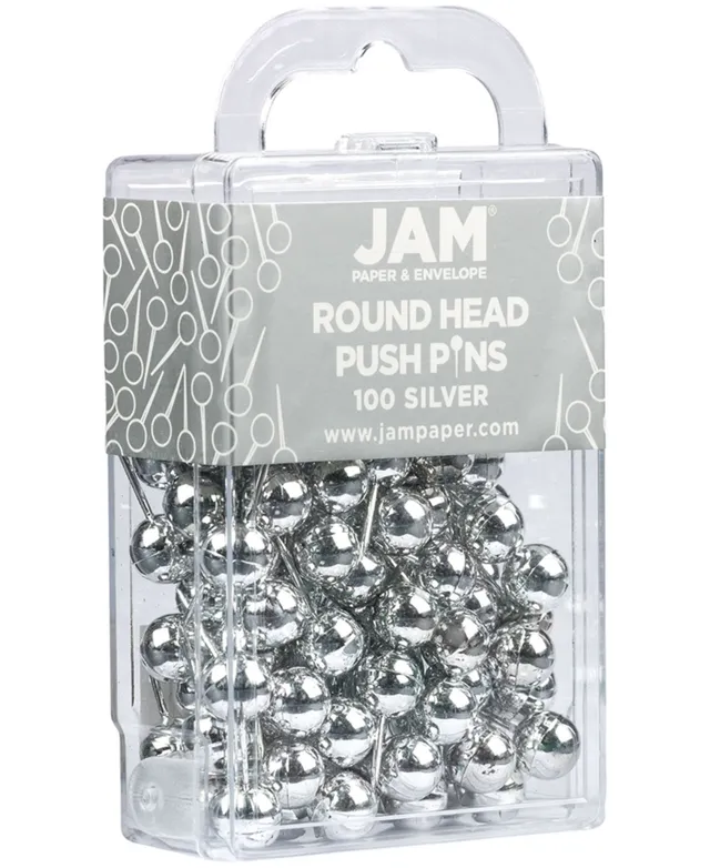 JAM Paper & Envelope Push Pins, Round Head Map Thumb Tacks, Black, 100 per  Pack