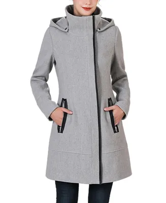 Kimi + Kai Women's Leah Asymmetrical Hooded Zipper Boucle Wool Coat