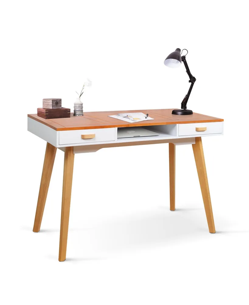 Simplie Fun Wooden Vanity Table Makeup Dressing Desk Writing Desk Computer Table With Solid Wood Top