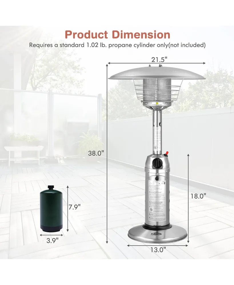 Patio Heater 11,000BTU Portable Tabletop Stainless Steel Standing Propane Heater