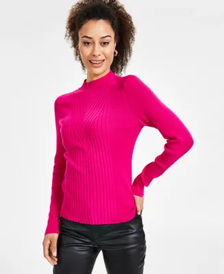 I.n.c. International Concepts Women's Detail Ribbed Mock Neck Sweater, Created for Macy's
