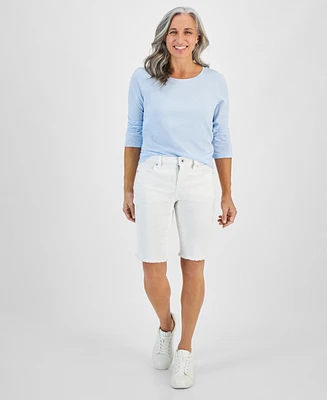 Style & Co Petite Raw-Edge Denim Bermuda Shorts, Created for Macy's