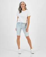 Style & Co Petite Raw-Edge Denim Bermuda Shorts, Created for Macy's