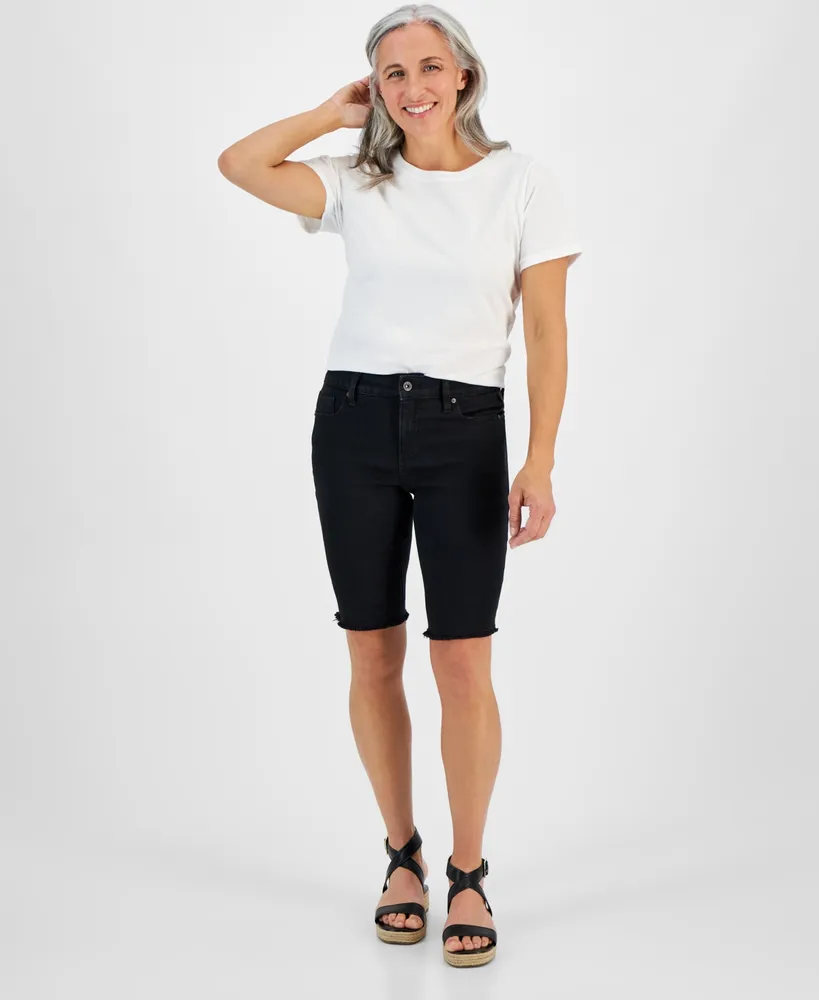 Style & Co Petite Raw-Edge Denim Bermuda Shorts, Created for Macy's