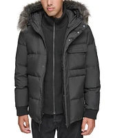 Marc New York Men's Nisko Short Channel Quilted Puffer Jacket with Faux Fur Hood