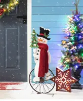 Glitzhome 32" H Metal Snowman Riding Bike Porch Decor