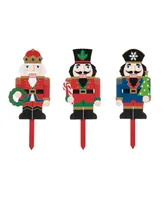 Glitzhome Wooden Nutcracker Yard Stake, Set of 3