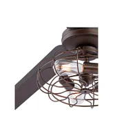 60" Turbina Industrial Indoor Ceiling Fan with Led Light Remote Control Oil Rubbed Bronze Cage for Living Room Kitchen House Bedroom Kids Room Family