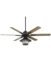 60" Expedition Modern Outdoor Ceiling Fan with Led Light Remote Control Matte Black Oak Wood Lantern Shade Damp Rated for Patio Exterior House Home Po