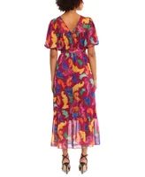 Donna Morgan Women's Puff-Sleeve Tie-Belt Printed Dress