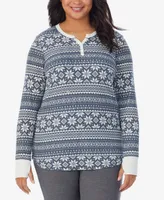 Cuddl Duds Plus Size Stretch Thermal Henley Top with Thumholes