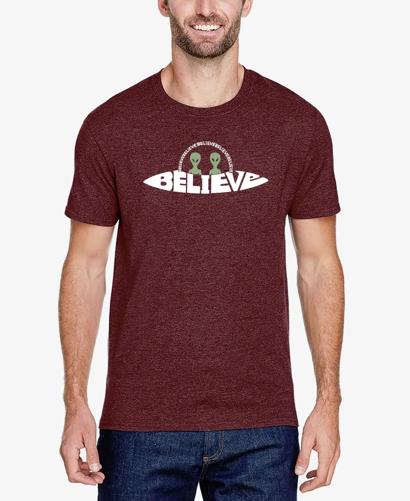 La Pop Art Men's Believe Ufo Premium Blend Word T-shirt
