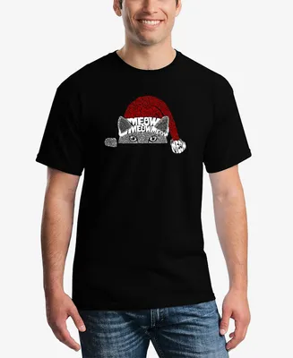 La Pop Art Men's Christmas Peeking Cat Printed Word T-shirt